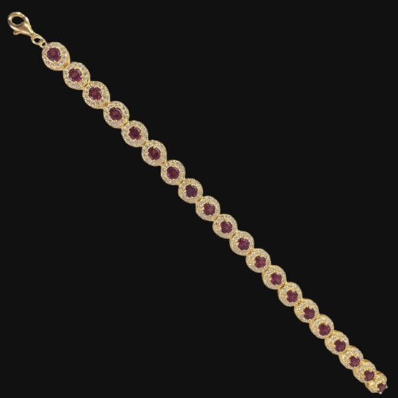 NEW Rhodolite 20 4MM Garnet with CZ Halo Settings 925 Gold Vermeil Bracelet - Picture 2 of 9
